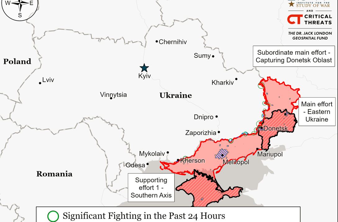Map by Institute for Study of War for 18 November shows areas of latest fighting in green circles